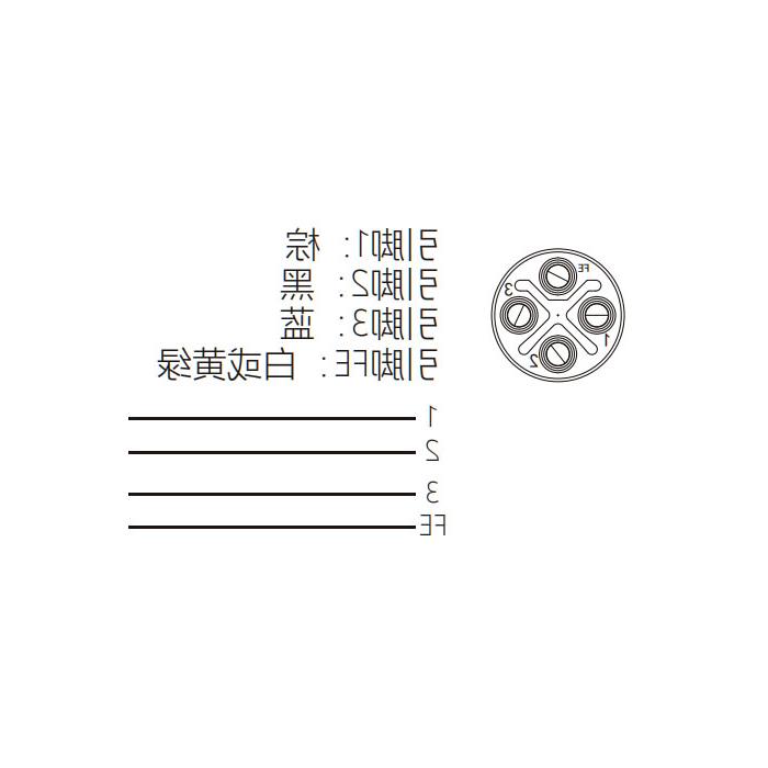 M12 4Pin S-coded、公头直型、单端预铸PVC非柔性电缆、灰色护套、64SP21-XXX